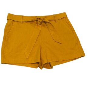 J. Crew Women's Bow Tie Elastic Waist 4" Linen Blend Shorts Mustard NWT Size 8